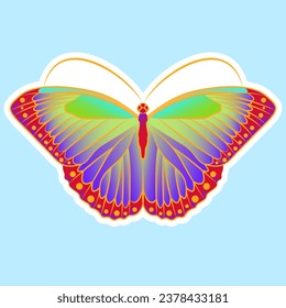 Sticker with the image of a bright rainbow butterfly