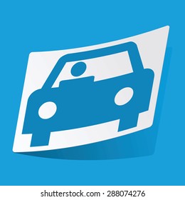Sticker with image of car with driver, isolated on blue