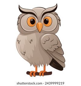 Sticker image of a colorful owl. The cartoon design and colorful style of this illustration perfectly captures the owl's interested gaze. Vector illustration.