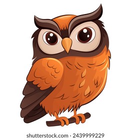 Sticker image of a colorful owl. This cute owl illustration features bright colors and an adorable cartoon design on a clean white background. Vector illustration.