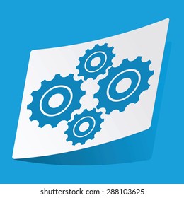 Sticker with image of four cogs, isolated on blue