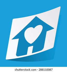 Sticker with image of house with heart, isolated on blue