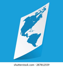 Sticker with image of North and South America, isolated on blue