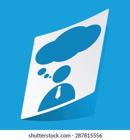 Sticker with image of person and thought cloud, isolated on blue