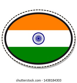 Sticker India flag button, social media communication sign, flat business oval icon.