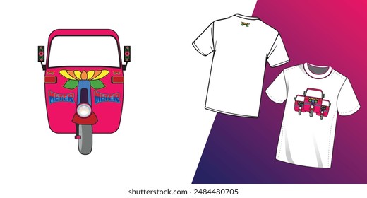 sticker of Indian auto-rickshaw t-shirt design template, tuk-tuk in Thailand, truck art on it