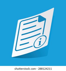 Sticker with information document icon, isolated on blue