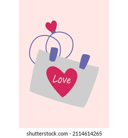 Sticker with the inscription love and wedding rings. Vector image in boho style. valentine's day. A greeting card with a declaration of love.