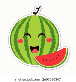 sticker isolate on white background funny watermelon with a slice