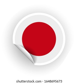 Sticker of Japan flag with peel off corner isolated on white background. Paper banner or circle curl label sticker with flip edge. Vector color post note for advertising design