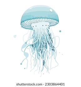 sticker Jellyfish white outline. flat vector illustration