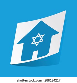 Sticker with Jewish house icon, isolated on blue