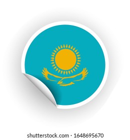 Sticker of Kazakhstan flag with peel off corner isolated on white background. Paper banner or circle curl label sticker with flip edge. Vector color post note for advertising design