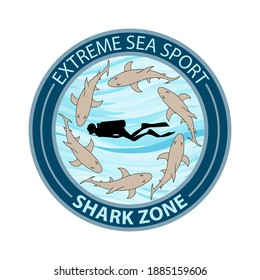 Sticker, label or badge for a diving club practicing extreme sport.