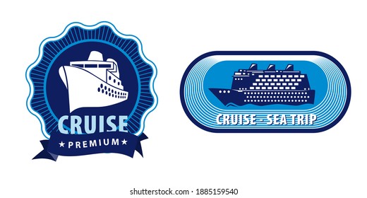 Pegatinas, etiquetas o insignias para promocionar viajes en cruceros.