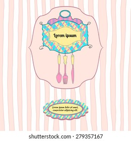 Sticker and label design for food packaging and kitchen utensils. Vector illustration