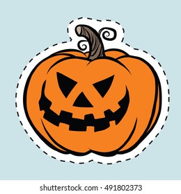 Sticker label evil Halloween pumpkin