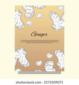 Sticker label Ginger aromatic herbal treats spiced roots in medicine and pharmacy natural antibacterial tea