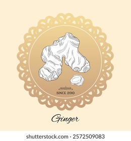 Sticker label Ginger aromatic herbal treats spiced roots in medicine and pharmacy natural antibacterial tea