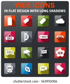 sticker and label icons set in flat design with long shadow