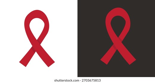 Sticker , label and poster of AIDS AWARENESS MONTH and DAY. Red ribbon symbol of december world aids month. Doodle style red support ribbon isolated on grey and white background.