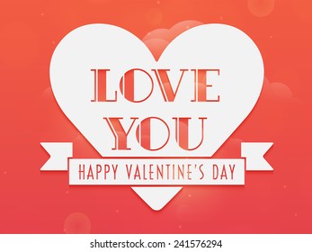 Sticker, label or tag with text Love You, Happy Valentine's Day celebration on romantic colorful background.