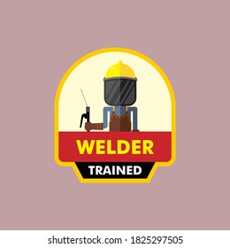 Sticker or label template design of trained safety welder. Industrial or construction project.