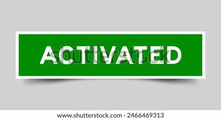 Sticker label with word activated in green color on gray background