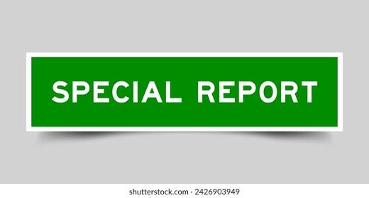 Sticker label with word special report in green color on gray background