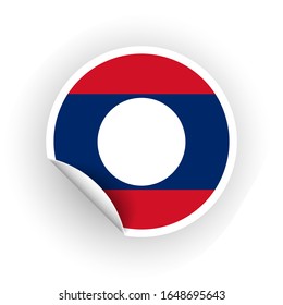 Sticker of Laos flag with peel off corner isolated on white background. Paper banner or circle curl label sticker with flip edge. Vector color post note for advertising design