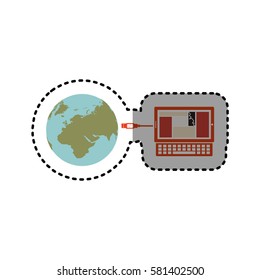 sticker laptop global hosting database vector illustration