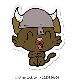 sticker of a laughing cartoon viking dog