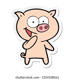 sticker of a laughing pig cartoon