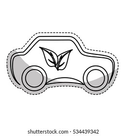 sticker of leaves and car icon over white background. eco friendly design. vector illustration