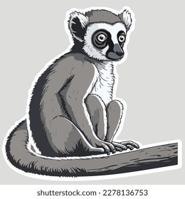 Sticker Lemur contorno blanco. ilustración vectorial plana