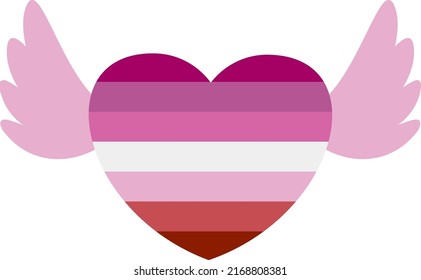 Sticker Lesbian Rainbow Heart with wings. LGBT community. Pride day. Lesbian, gay and transgender. Gender identity.