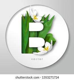 Sticker with letter B of white tulip flower