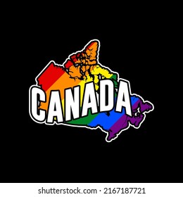 Sticker with LGBT flag map of Canada. Vector rainbow map of Canada in colors of LGBT (lesbian, gay, bisexual, and transgender) pride flag.