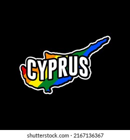 Sticker with LGBT flag map of Cyprus. Vector rainbow map of Cyprus in colors of LGBT (lesbian, gay, bisexual, and transgender) pride flag.