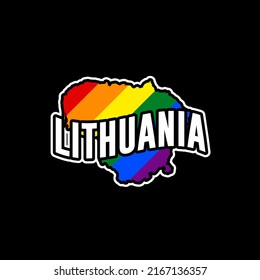 Pegatina con mapa de la bandera LGBT de Lituania. Mapa vectorial del arco iris de Lituania con colores de la bandera del orgullo LGBT (lesbiana, gay, bisexual y transgénero).