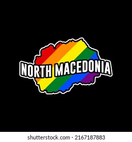 Aufkleber mit LGBT-Flaggenplan von Nordmakedonien. Vektorgrafik von Nordmakedonien in den Farben LGBT (lesbisch, schwul, bisexuell und transgender) Stolz-Flagge.