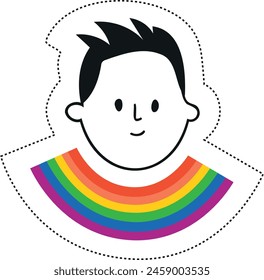 Sticker with LGBTQI flage and face with cut out border.