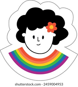 Sticker with LGBTQI flage and face with cut out border.