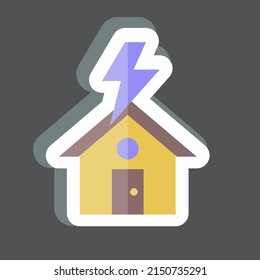Sticker Lightning Striking House. adecuado para el símbolo de desastres. estilo mate de color. diseño simple editable. vector de plantilla de diseño. ilustración de símbolo simple