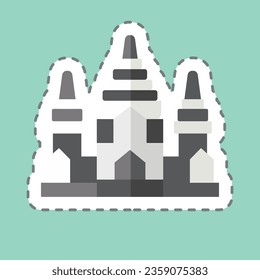 Sticker line cut Angkor Wat. related to Cambodia symbol. simple design editable. simple illustration