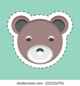 Sticker line cut Bear. related to Animal Head symbol. simple design editable. simple illustration. cute. education