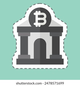 Sticker line cut Bitcoin Bank. related to Cryptography symbol. simple design illustration