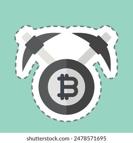 Sticker line cut Bitcoin mining Axe. related to Cryptography symbol. simple design illustration