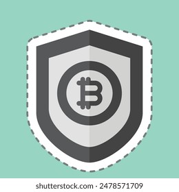 Sticker line cut Bitcoin Protection. related to Cryptography symbol. simple design illustration