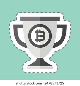 Sticker line cut Bitcoin Trophy. related to Cryptography symbol. simple design illustration